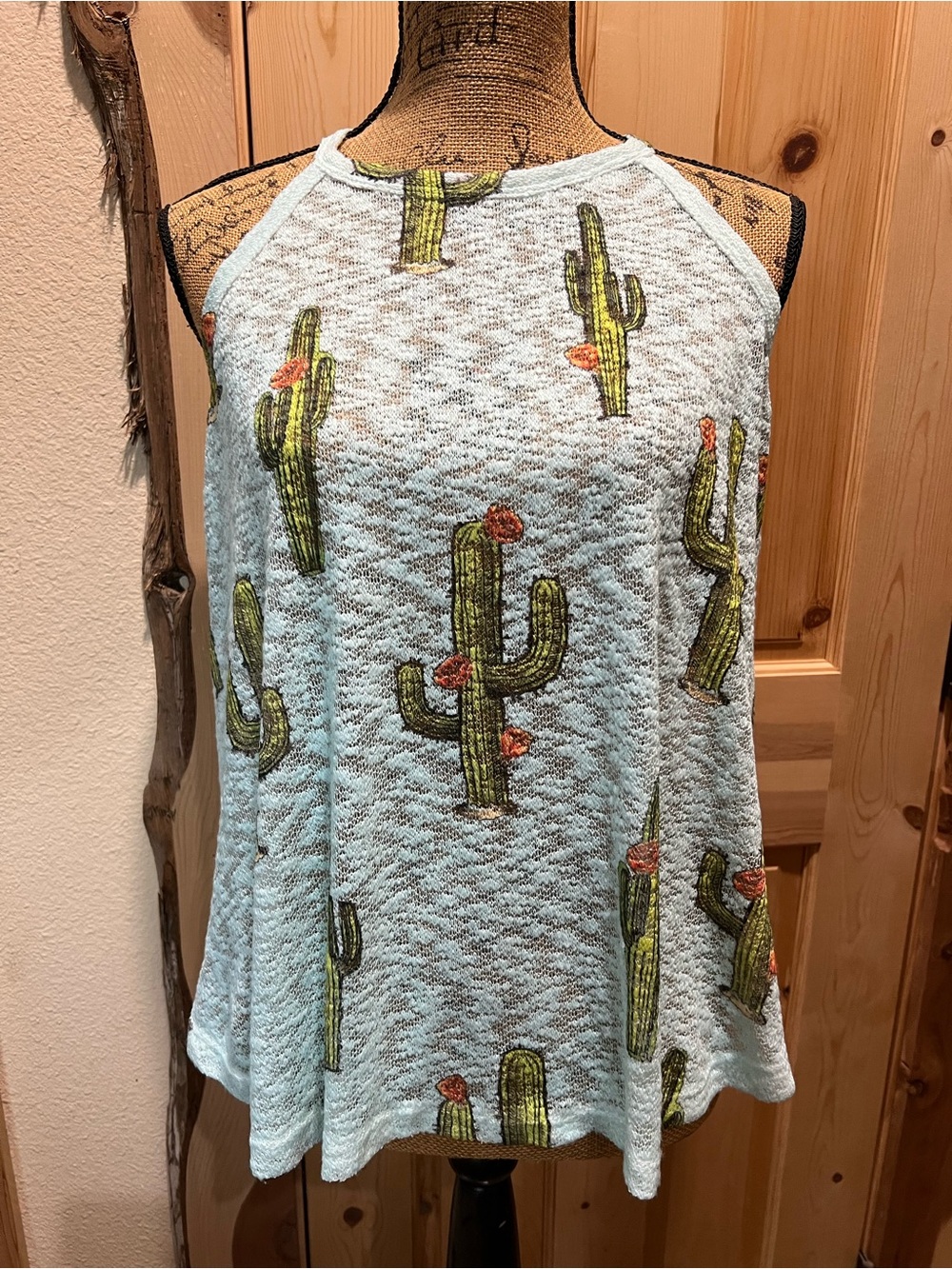 My Beloved Light Blue Cactus Print Tank Top